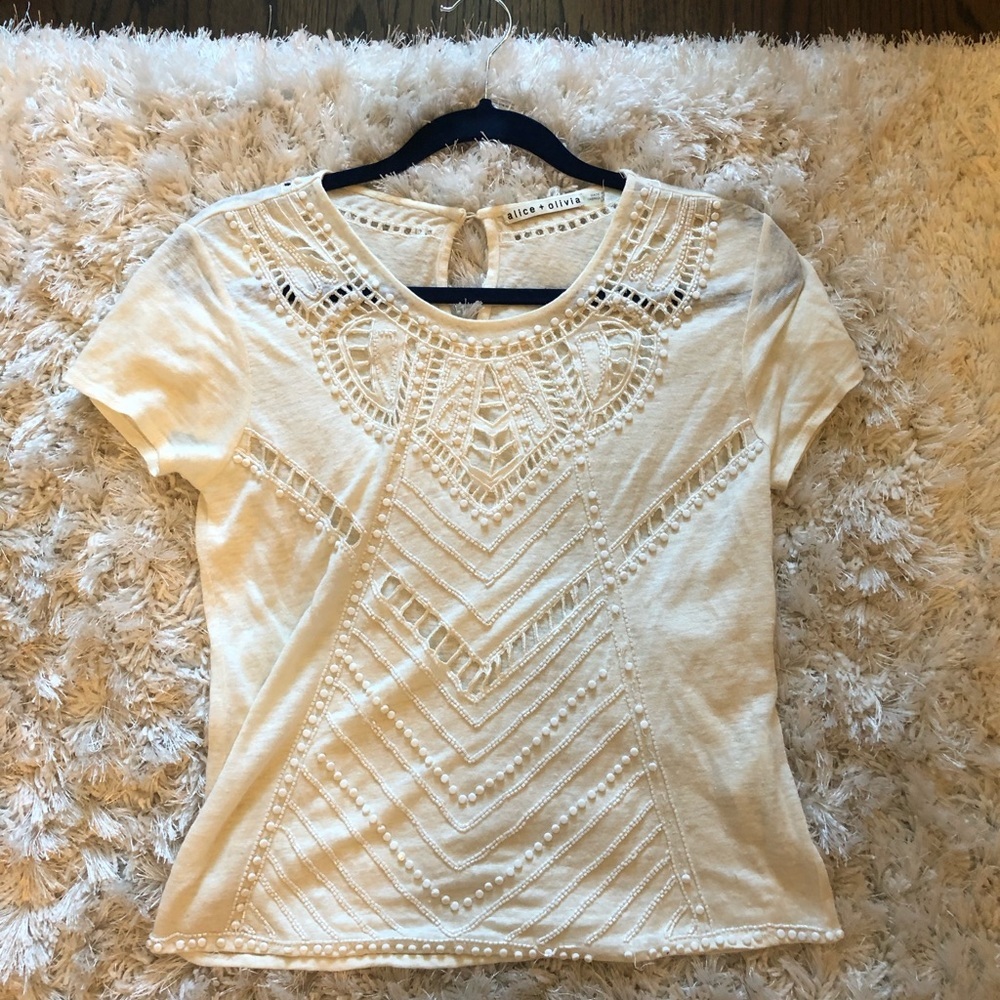 Alice & Olivia White Beaded Top